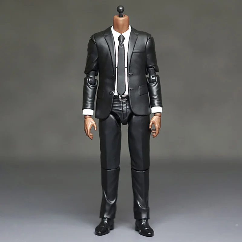 1/12 Scale Male Black Body with Suit and Interchangeable Hands Model Fit 6 Inch Action FIgure SHF Mafex Head Sculpts Collection