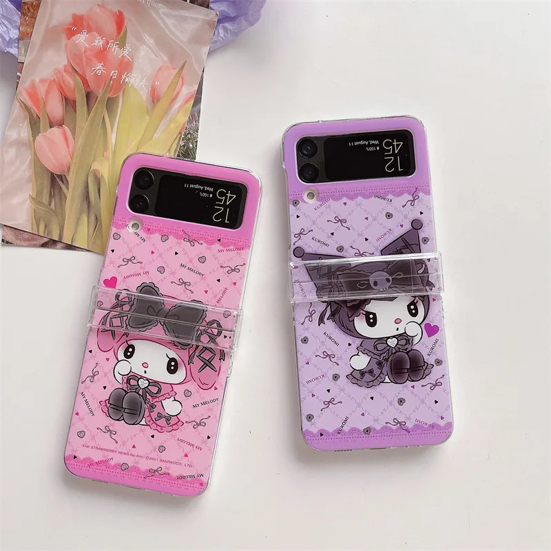 Sanrio Kuromi Phone Case for Samsung Galaxy Z Flip5 ZFlip3 ZFlip4 zflip Flip3 Flip4 My Melody Hard PC Cover Anime Cases Coque