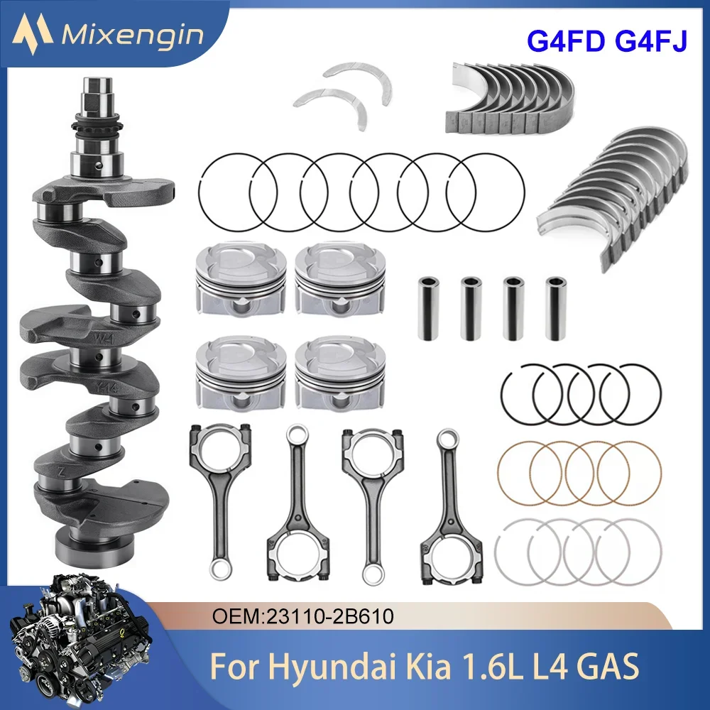 Engine Rebuild Overhaul Kit For Hyundai Kia 1.6 L4 GAS G4FD G4FJ 2010-2023 Crankshaft Bearing Connecting Rod Piston & Ring Set