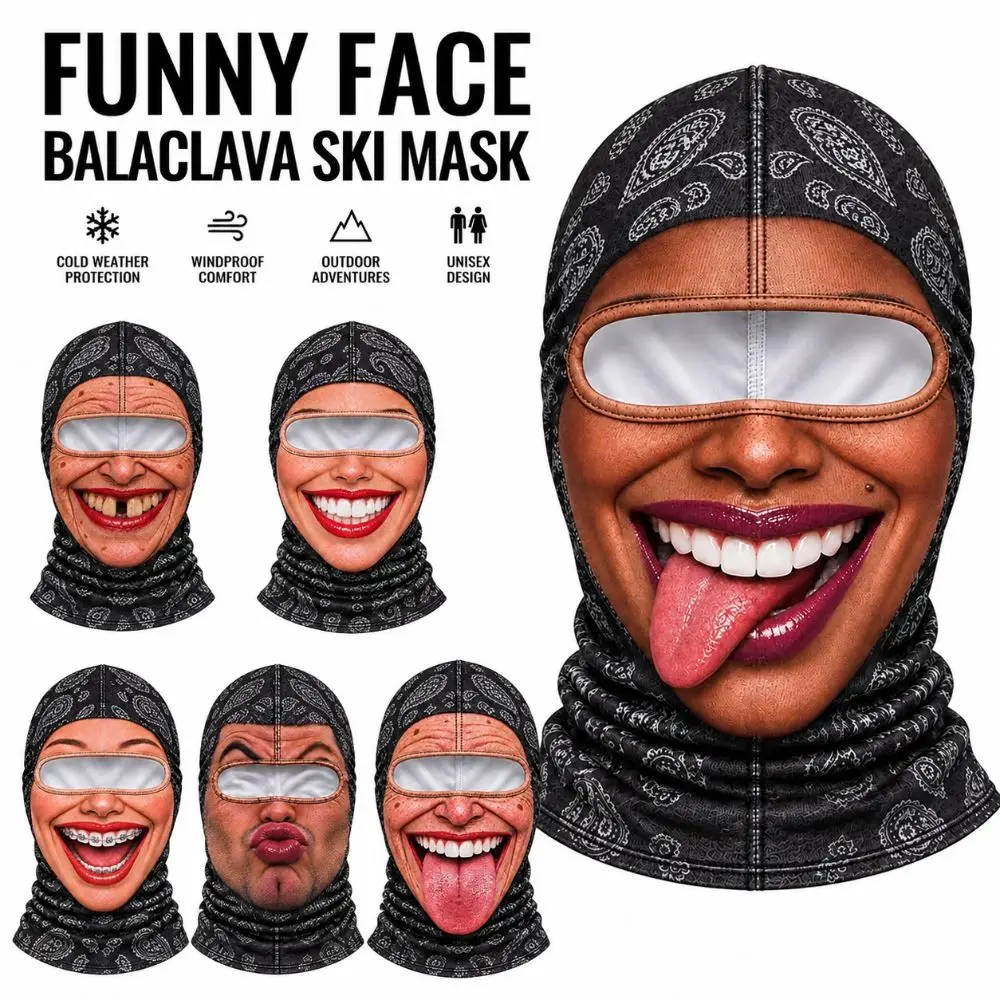 3D Face Printed Old Man Balaclava Face Mask Full Coverage Missing Teeth Pattern Winter Mask Cover Breathable Eye Hole Elastic