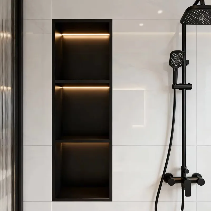 Modern Design Triple Square Stainless Steel Recessed Corner Bathroom Closets Durable Shelves