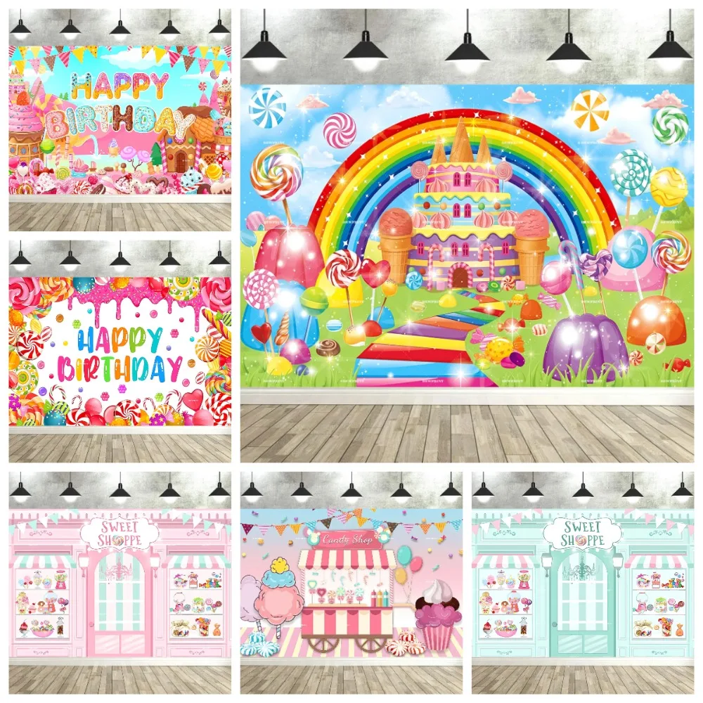 Doughnut Ice Cream Candy Themed Banner Photography Background, Children's Birthday Party Decoration Photography Studio Backdrop