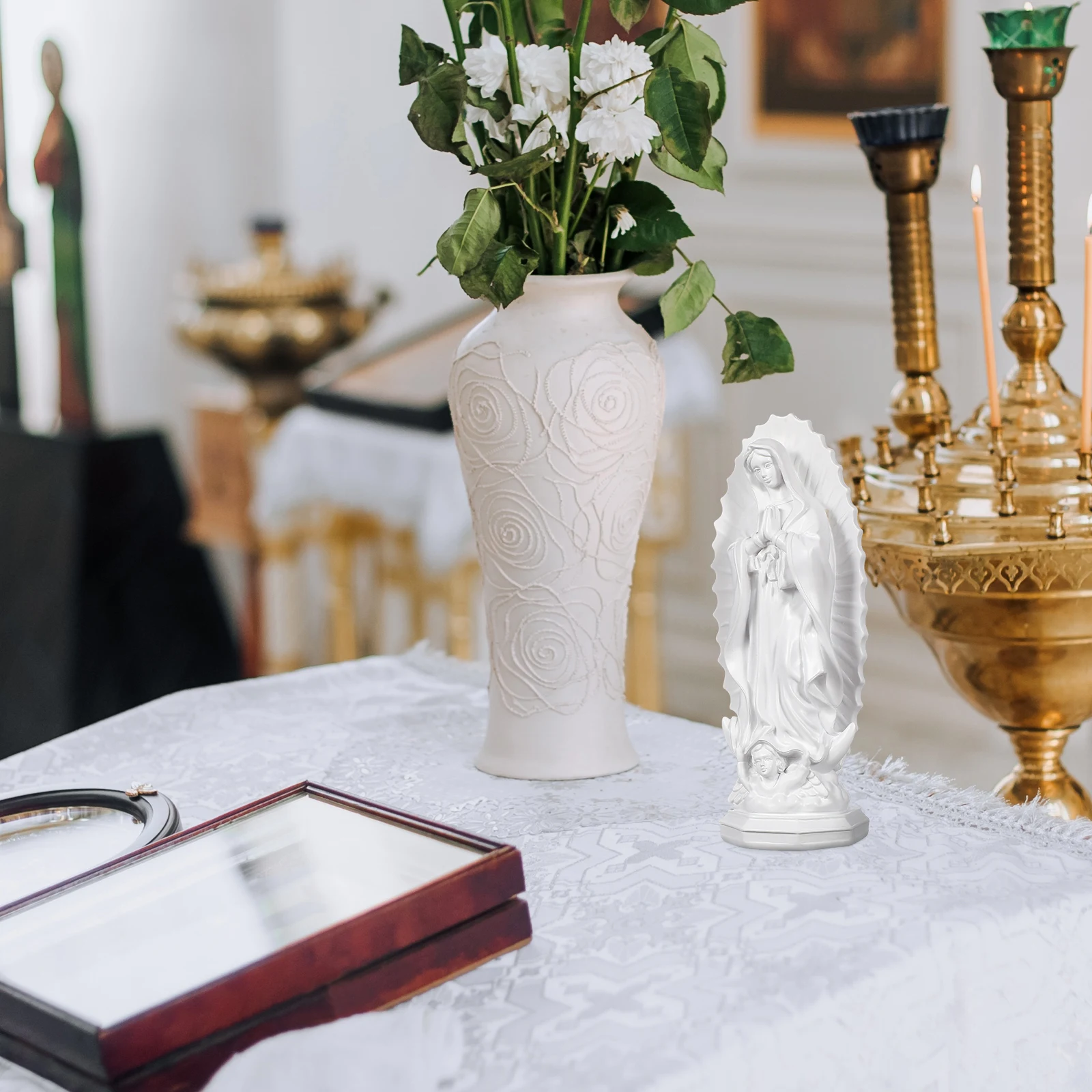 

Resin Mary Statue Compact Size Space Saving Religious Decor Catholicism Ornament Church Desktop Decoration Mary Statue