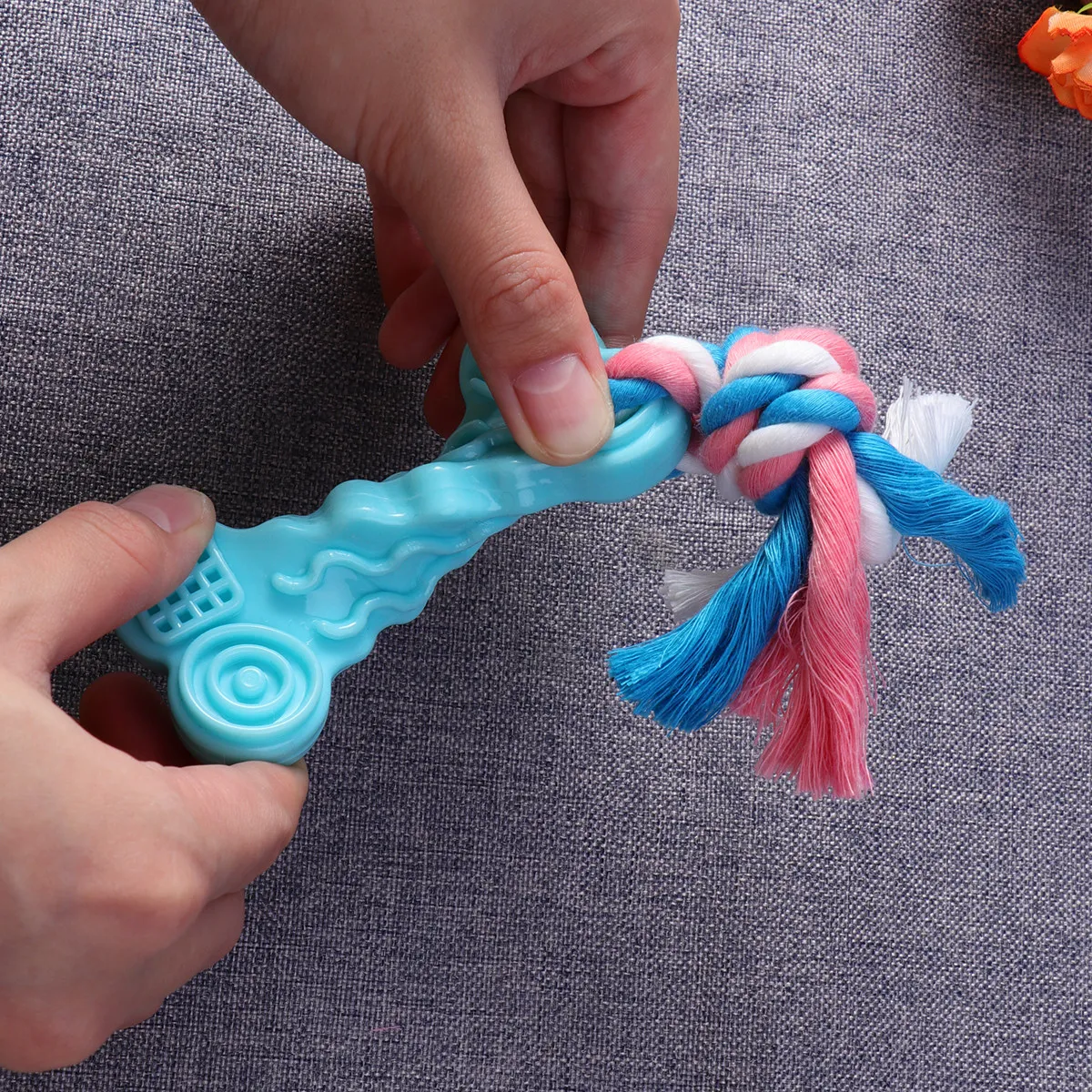 Bone Shape Rubber Ball Rope Dog Chew Bite-Resistant Tooth Cleaning Molar Help Reduce Plaque for Pets Random Color
