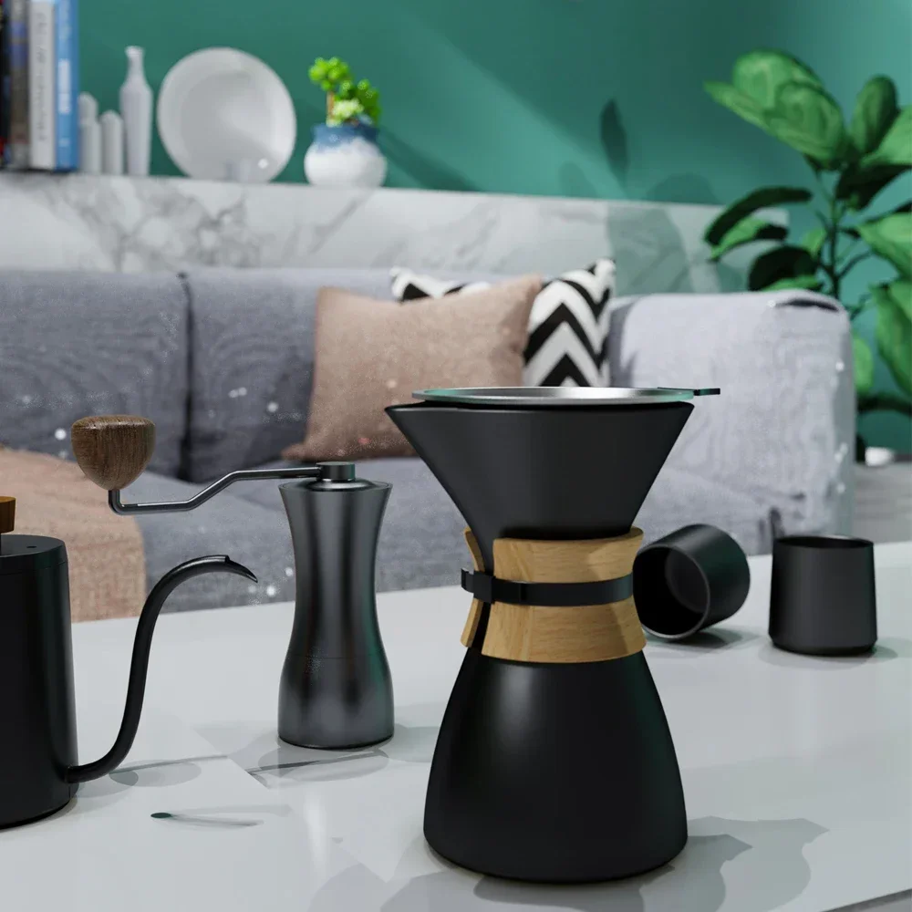 550ML Ceramic Rust Resistant Stainless Steel Paperless Filter Dripper Coffee Brewer Pour Over Drip Set
