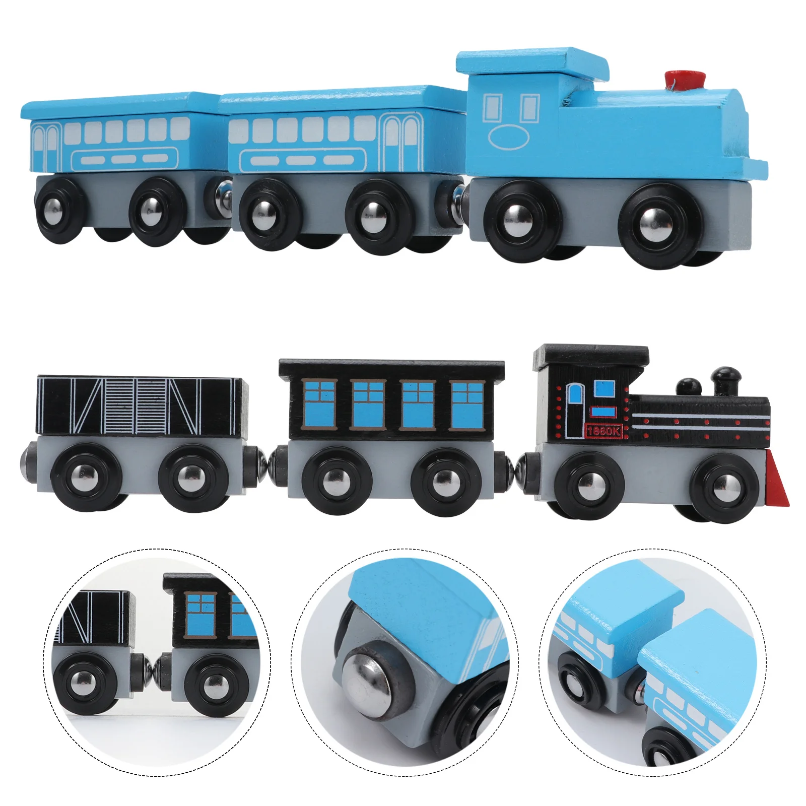 

6 шт., трехсекционный деревянный окрашенный магнитный поезд, игрушка для раннего обучения, детский подарок, деревянный поезд, развивающая игрушка