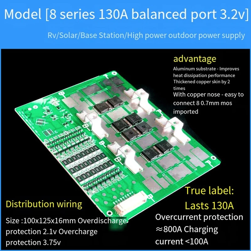 8S 24V 130A Li-Ion Lithium Battery Protection Board BMS Balance Electrical Tool RV Inverter Backup Power