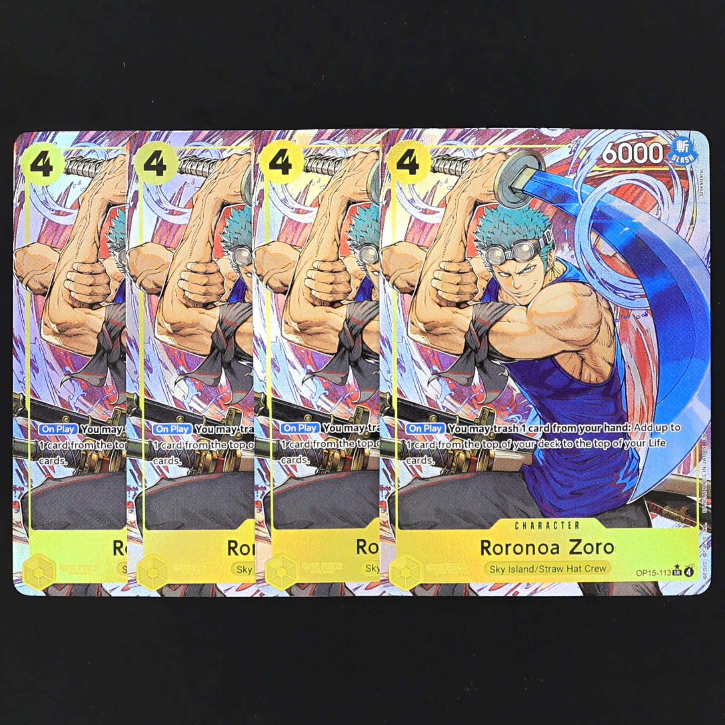 OP15-113 Zoro SR Playset One Piece TCG OPCG Inglés 4 Cost Yellow Zoro Tarjeta de Foil Texturizada Anime Tarjetas Coleccionables