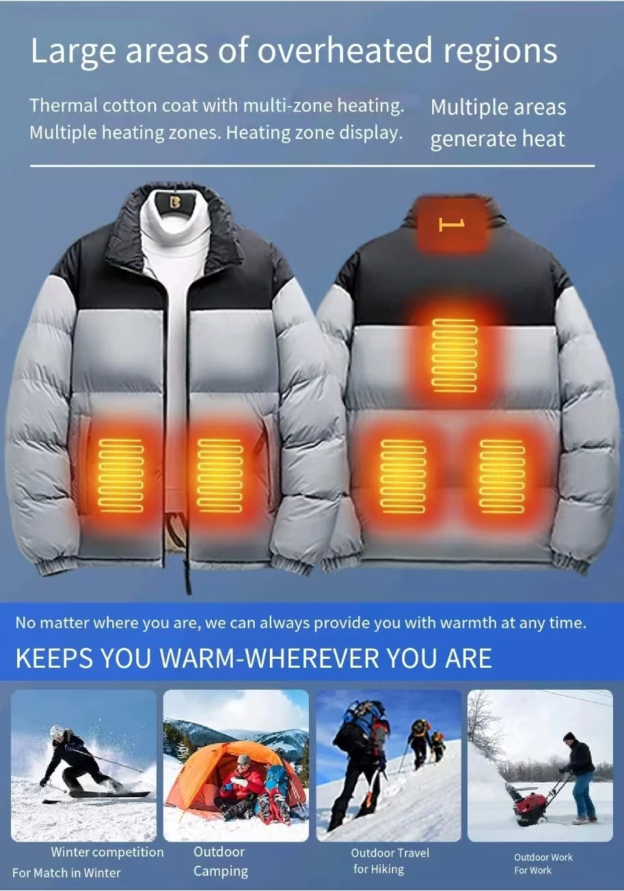 جديد الشتاء 6-منطقة التدفئة القطن أبلى الخريف والشتاء الرجال اللون مطابقة USB التدفئة الكهربائية في الهواء الطلق الباردة (لا بطارية)
