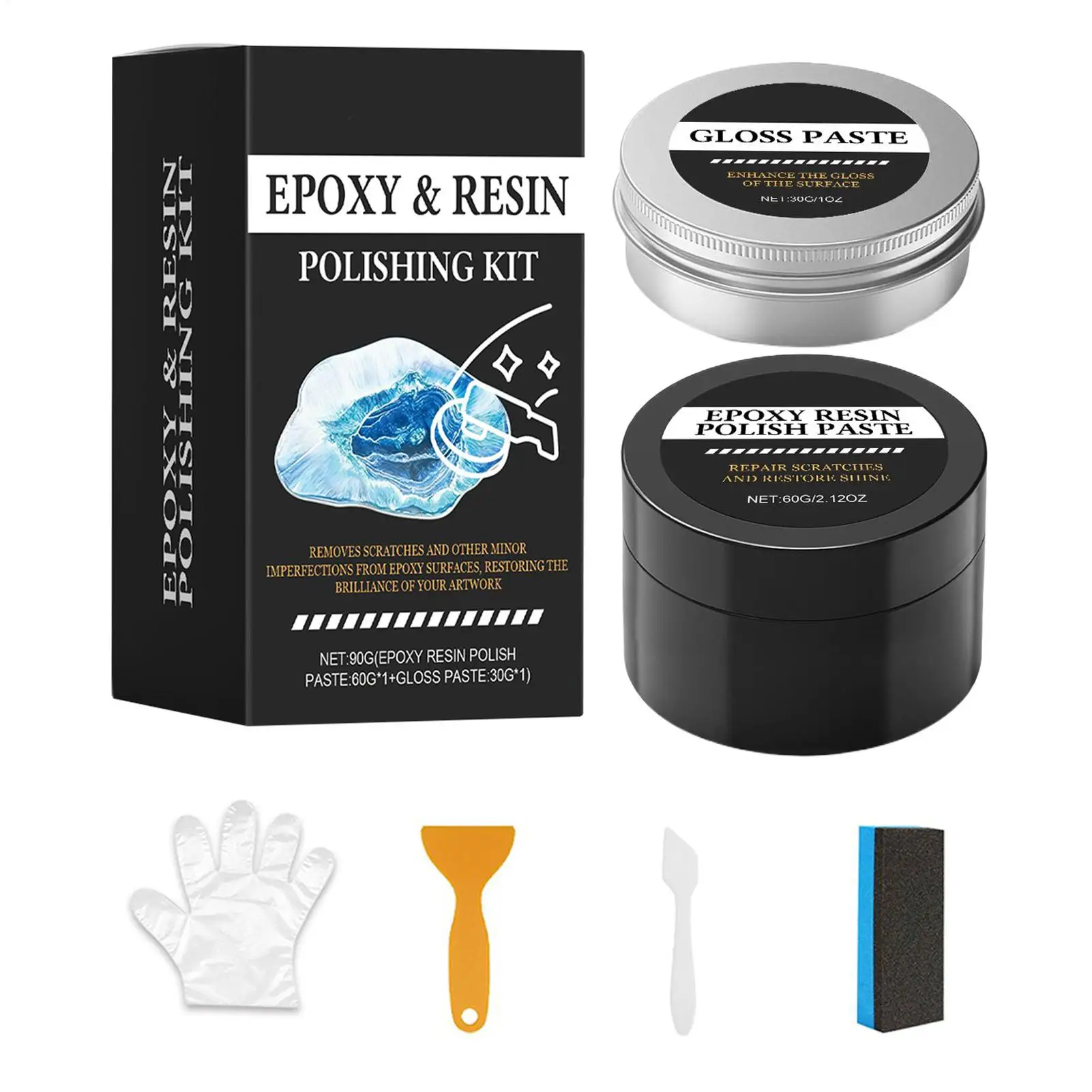 Epoxy Resin Polishing Kit Scratch Remover and Restore Creamy Paste for Beginner DIY Art Projects Table Top Countertop Decoration