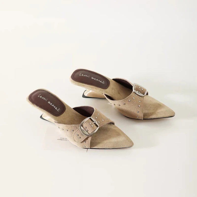 New Retro Studded Wedge Sandals Sexy Pointed Toe Slip-on Women's Slippers 2026 Summer Outdoor Party Women's High Heels Plus Size