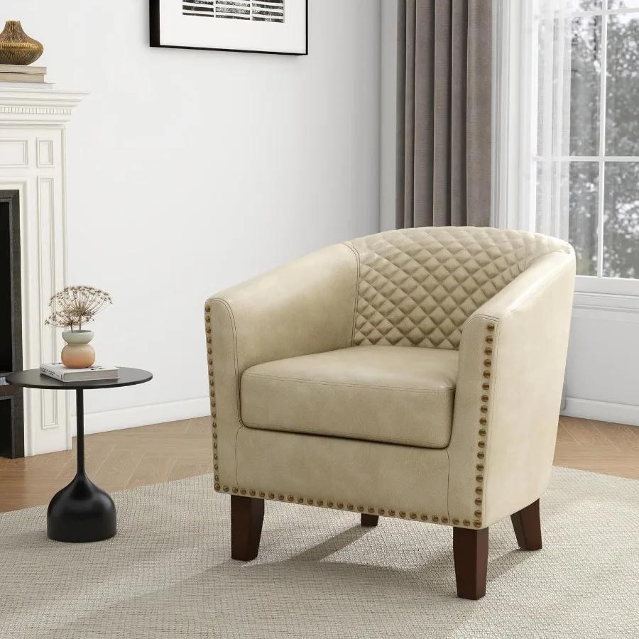 كرسي من الجلد الصناعي كرسي نادي برميل كرسي منجد لغرفة المعيشة مريح حديث كرسي بذراع مستدير لغرفة النوم والقراءة S #1