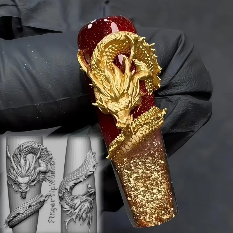 

New Dominant Dragon King Nail Art Mold 3D Silicone Professional Nail Salon Decoration DIY Tool for Nail Design