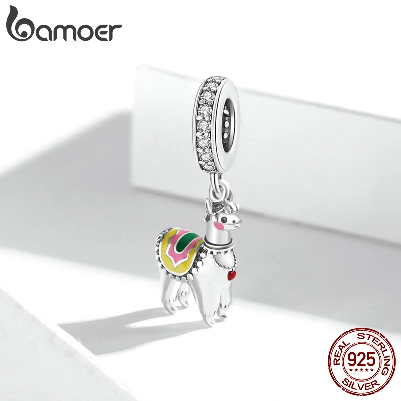 Bamoer 925 Sterling Silver Rainbow Unicorn Bead Crystal Heart Cat bee Butterfly Dolphin Charms Fit Bracelet DIY Necklace Jewelry