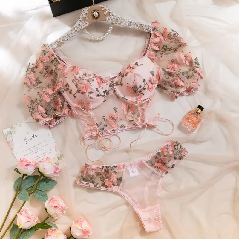 Bikini Embroidered Swimsuit See-through Navel Sexy Lingerie Set