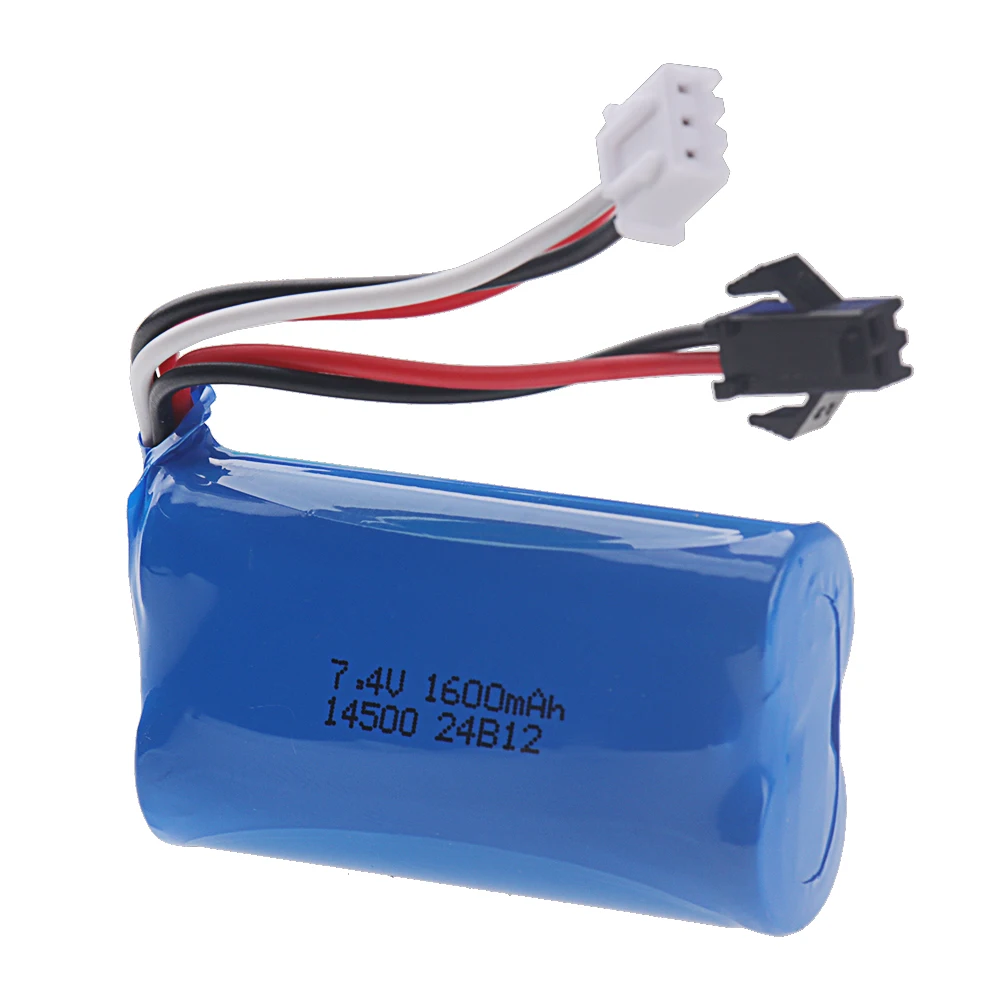 Batterie Li-ion de voiture RC 7.4V 1600mAh prise SM-2P pour voitures D12 C24-1 C34 B36 E-1 RC 14500 2S 7.4V batterie Rechargeable vs 1200mah