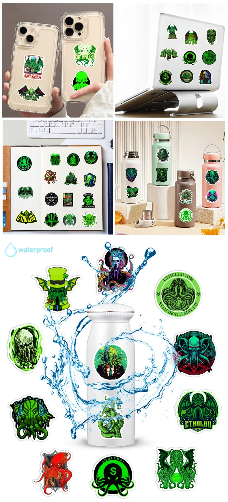 50pcs Punk Norse Mythology Green Cthulhu Series Graffiti Stickers Suitable for Helmets Desktop Wall Decoration DIY Sticker Pack