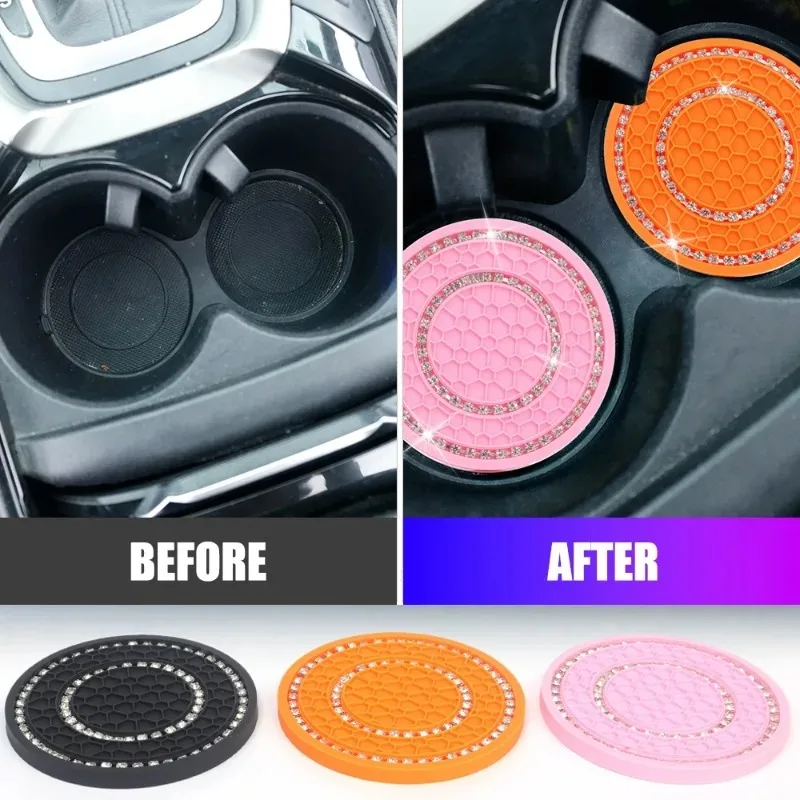 Car Water Cup Coaster Heat Insulation Anti Scalding Protective Pad Double Circle Water Drill Car Door Groove Mat Car Decoration