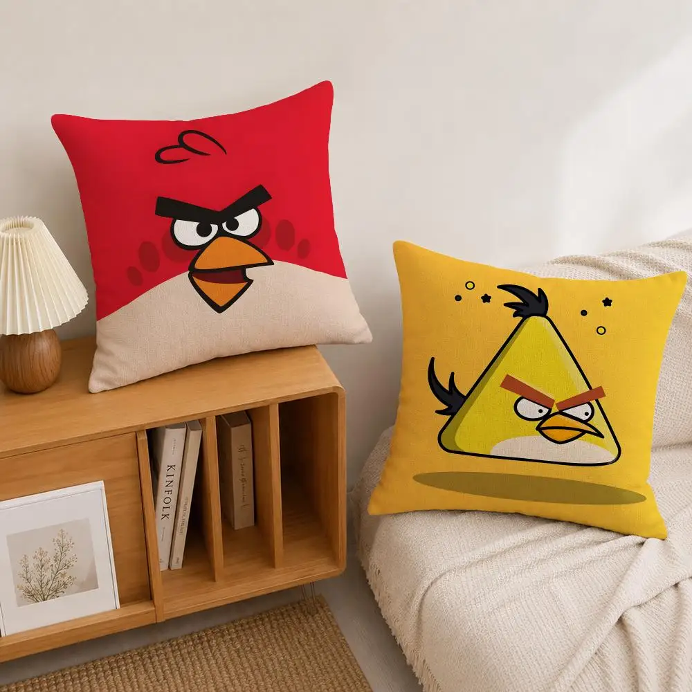 Game Angry Birds Cushion Cover Natural Linen Pillowcase Set, All-in-One Decor for Sofa, Bedroom & Chair