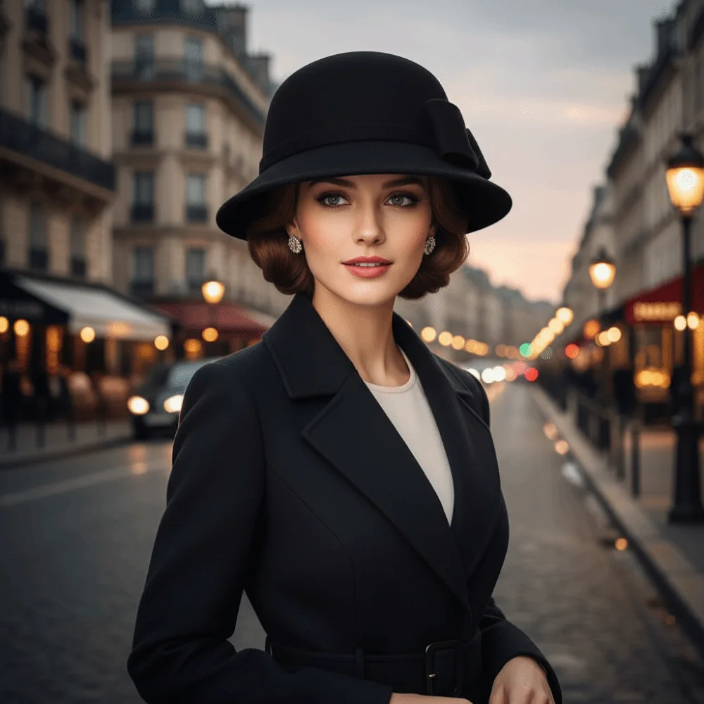 Modny kapelusz typu bucket hat z kokardą, jednolity kolor, styl francuski, płaski, damski kapelusz rybacki, ciepły, czarny, wełniany kapelusz typu bucket hat dla dziewczyn.