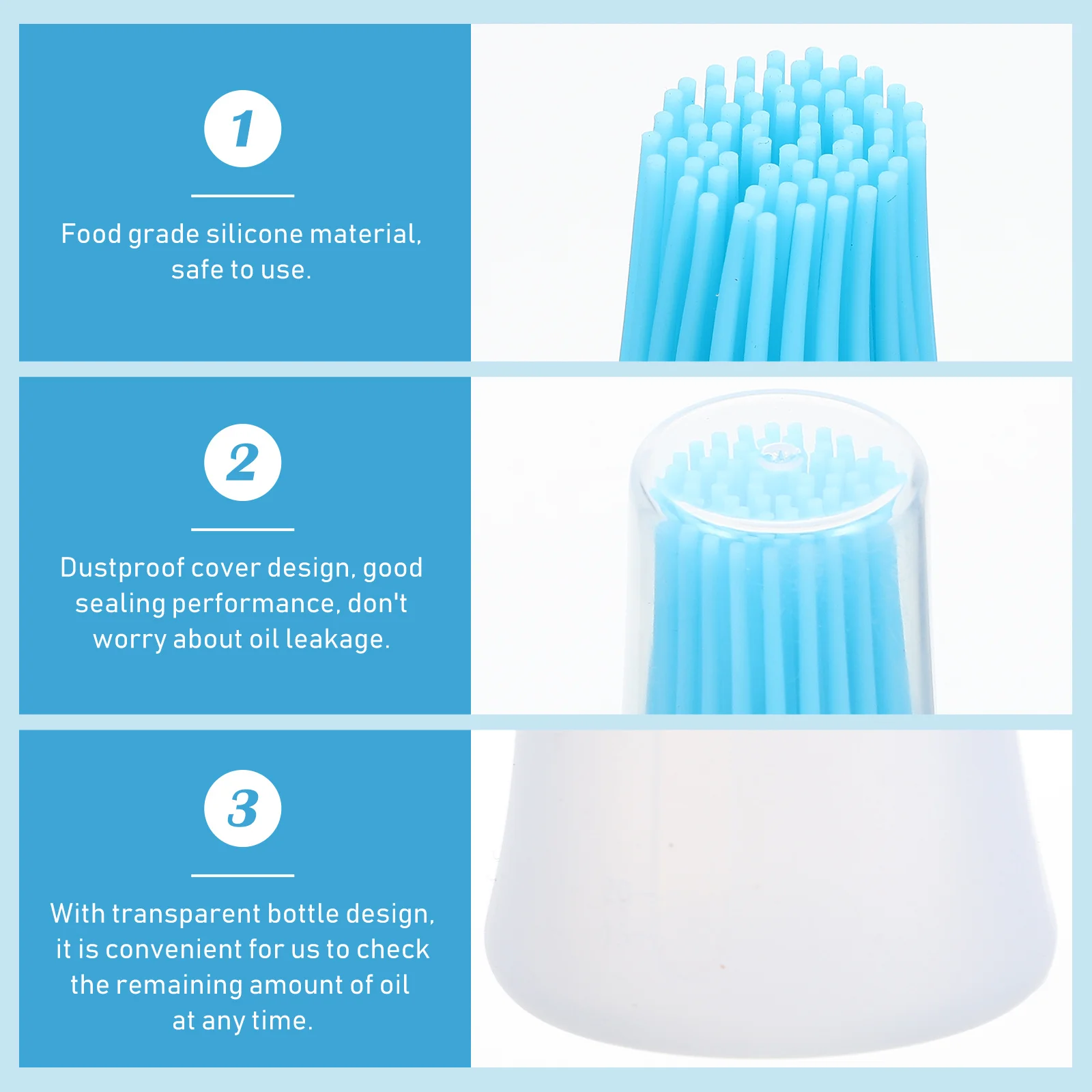 

3pcs Silicone Oil Bottle Brush With Dustproof Cap Transparent Design For Bbq Sauce Vinegar Soy Seasoning Dispenser Kitchen Bar