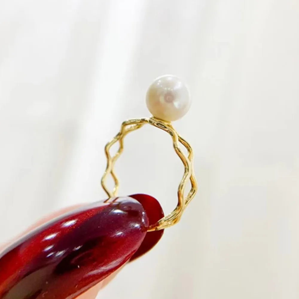 minimalist hollow out trendy Korean version open ring silver decoration South Sea pearl AAA 7-8mm  925s