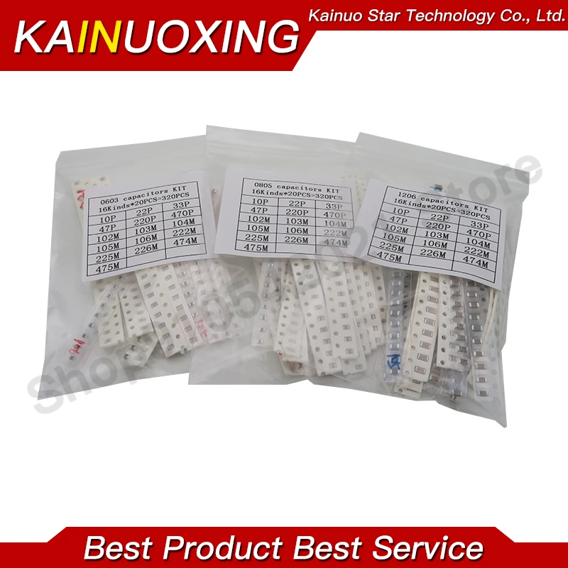 

0603 0805 1206 SMD Capacitor assorted kit ,16values*20pcs=320pcs 10PF-22UF Samples kit