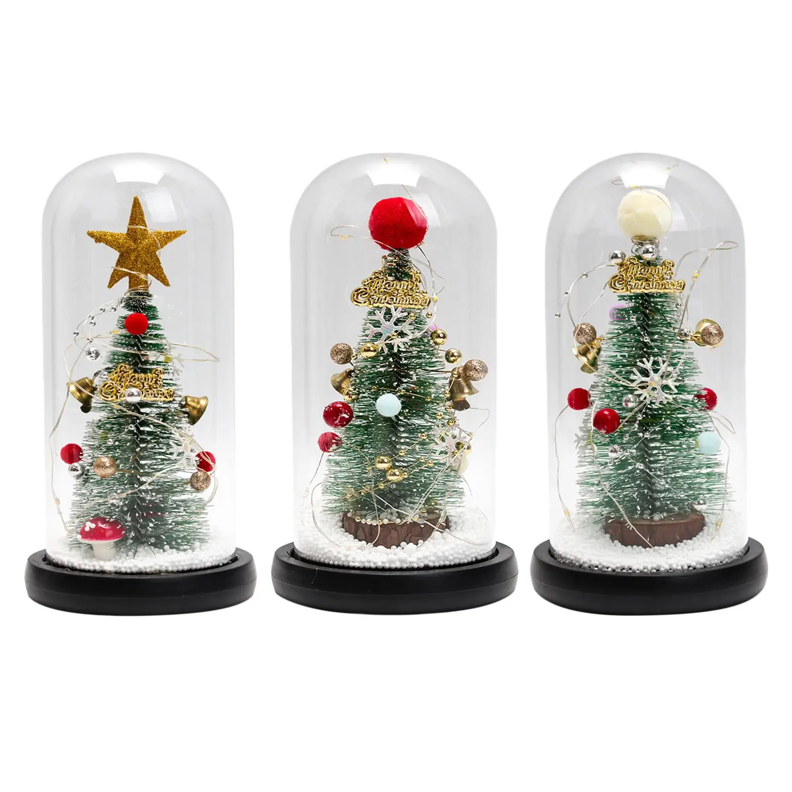 Christmas Tree in Glass Dome with LED Lights for Tabletop Holiday Indoor