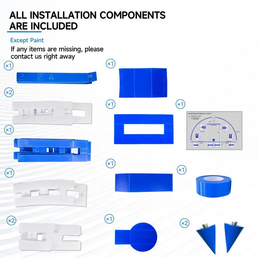 Basketball Court Marking Kit, Basketball Court Stencil Kit for Concrete, NOT Paper Board, SunResistant, Upgrade PC Material with