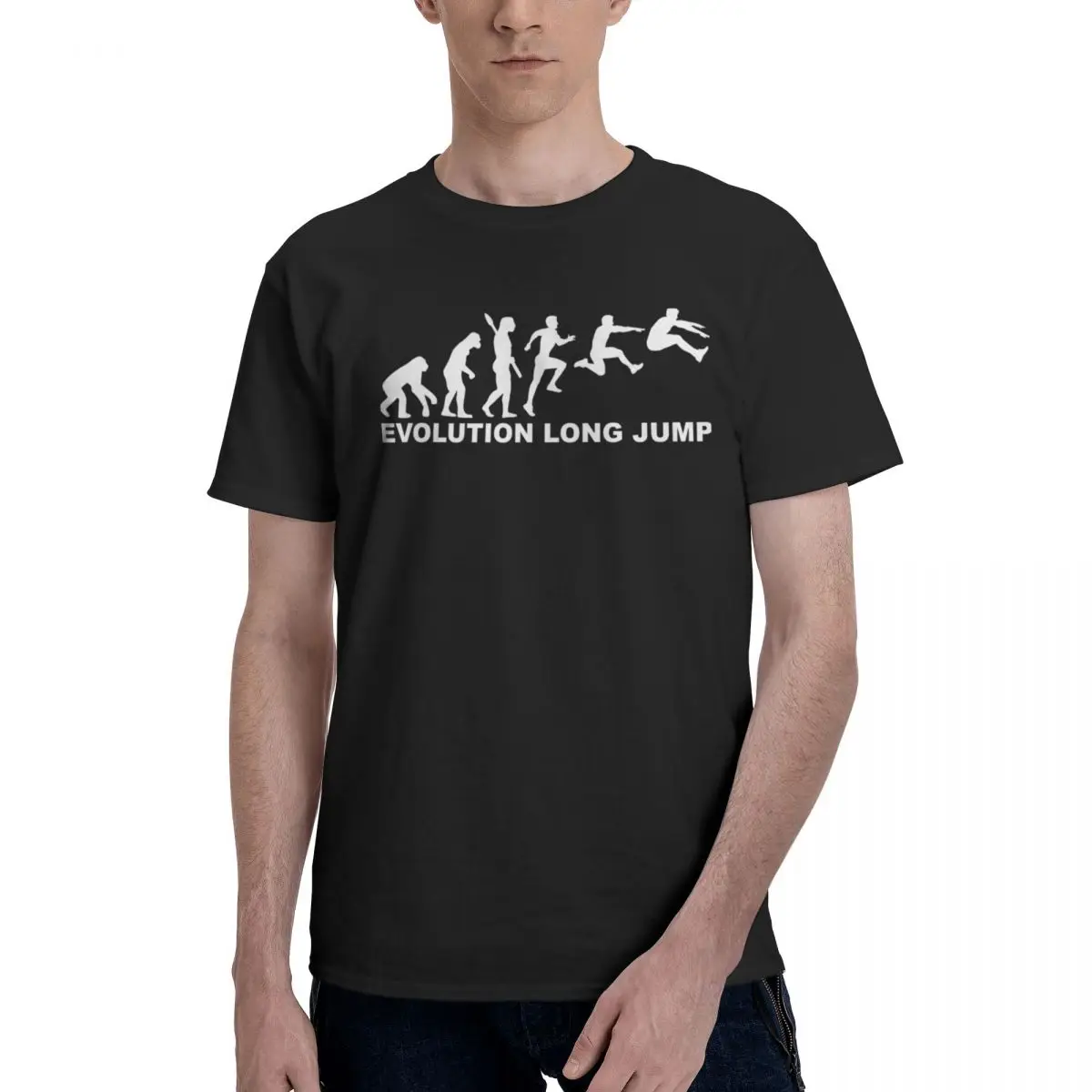 Men Evolution Of Long Jump T Shirt Vintage Cotton Crewneck Tshirts