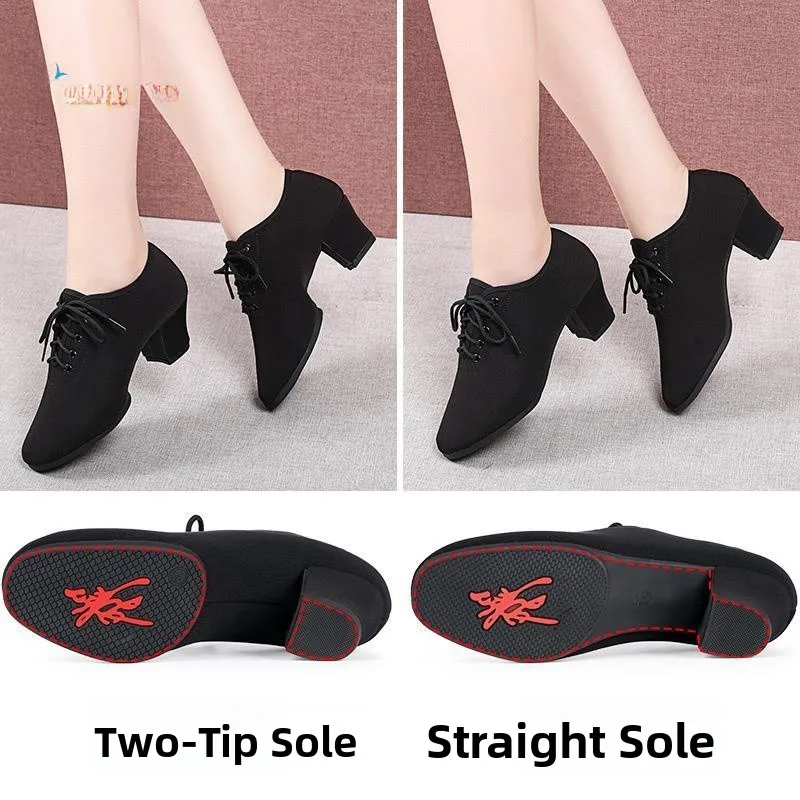 Professional Latin Dance Shoes Women's Medium High Heel Social Dancing Shoes Soft Bottom Teacher's Physique Training Shoes Sq...