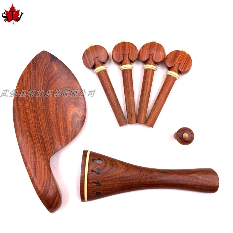 

5 set High quality 4/4 violin rosewood accessories parts fittings,Tailpiece+Tuning pegs+Endpins+Chin rest/Chin Holder