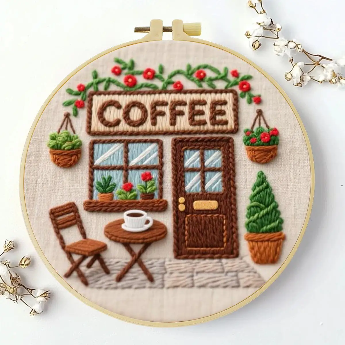 1 Stück 20X20CM/15X15CM 7,87/6,3 Zoll Kaffeehaus-Stickerei-Starter-Kit DIY-Kit DIY-Stickerei-Set Handarbeiten Nadelkunst – Detail 2