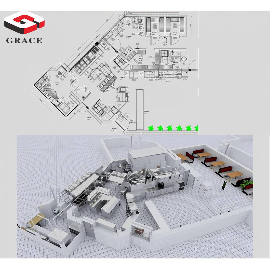 GRACE Stainless Steel Turnkey Fast Food Kitchen Equipment Project-Customized /Burger Restaurant Solutions China