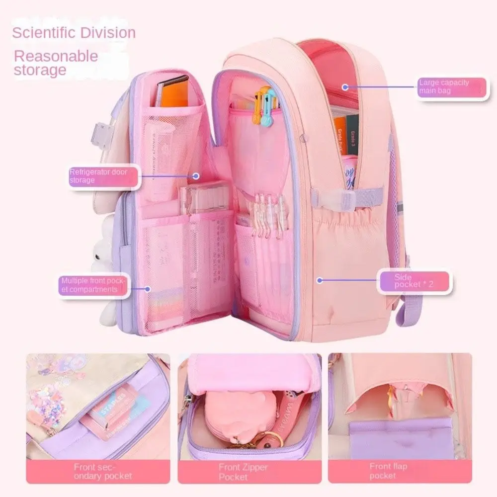 Casual Side-Open Rabbit Children Backpack Oxford Korean Style Shoulders Bag Harajuku Multiple Pockets Student School Bag Travel