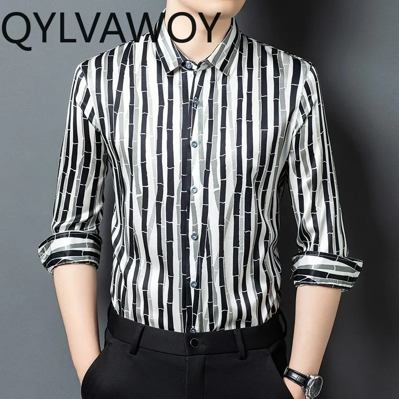 QYLVAWOY 92.5% Mulberry Silk Shirt Long Sleeves Men's Shirts 2025 Spring Autumn Tops Stylish Menswear Clothing Business Casual