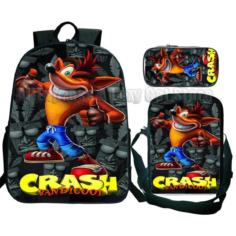 Cartable Crash Bandicoot On the Run avec sac initié, sac à dos Anime de dessin animé, élèves du primaire et du secondaire, 3 pièces