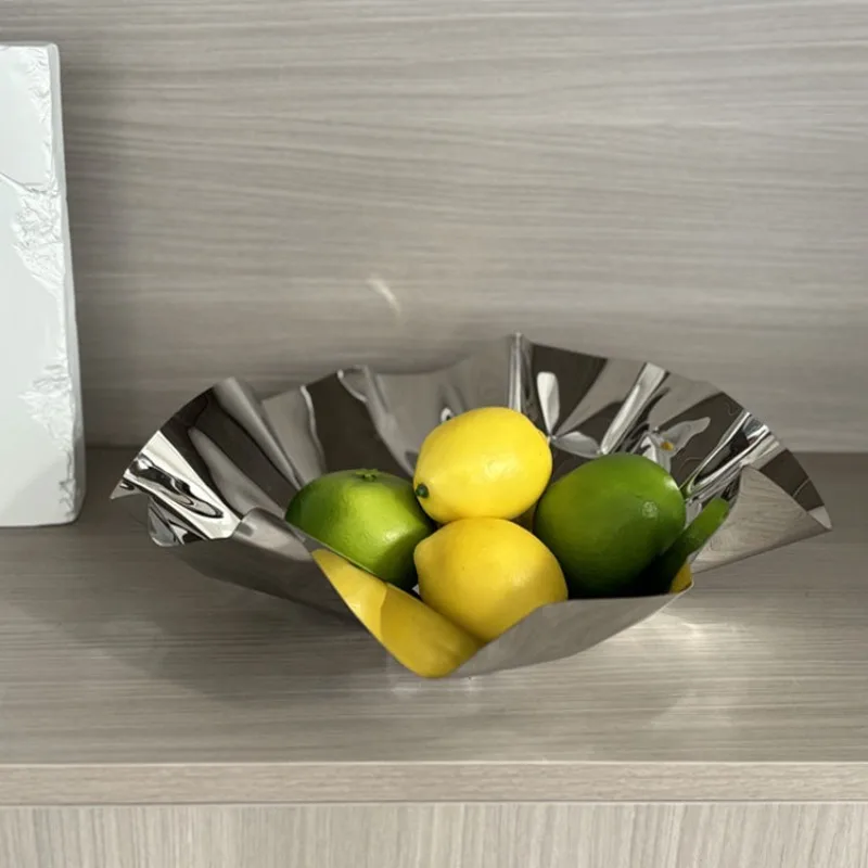 Stainless Steel Luxury Storage Trays Tin Foil Modeling Irregular Wrinkle Fruit Storage Trays Creative Artistic Home Decorations