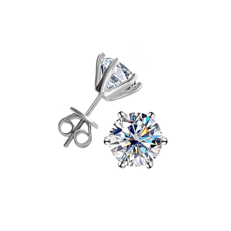 2026 Latest Model 925 Sterling Silver Shimmering Morganite 1 Carat 6-prong Round Diamond Ear Stud