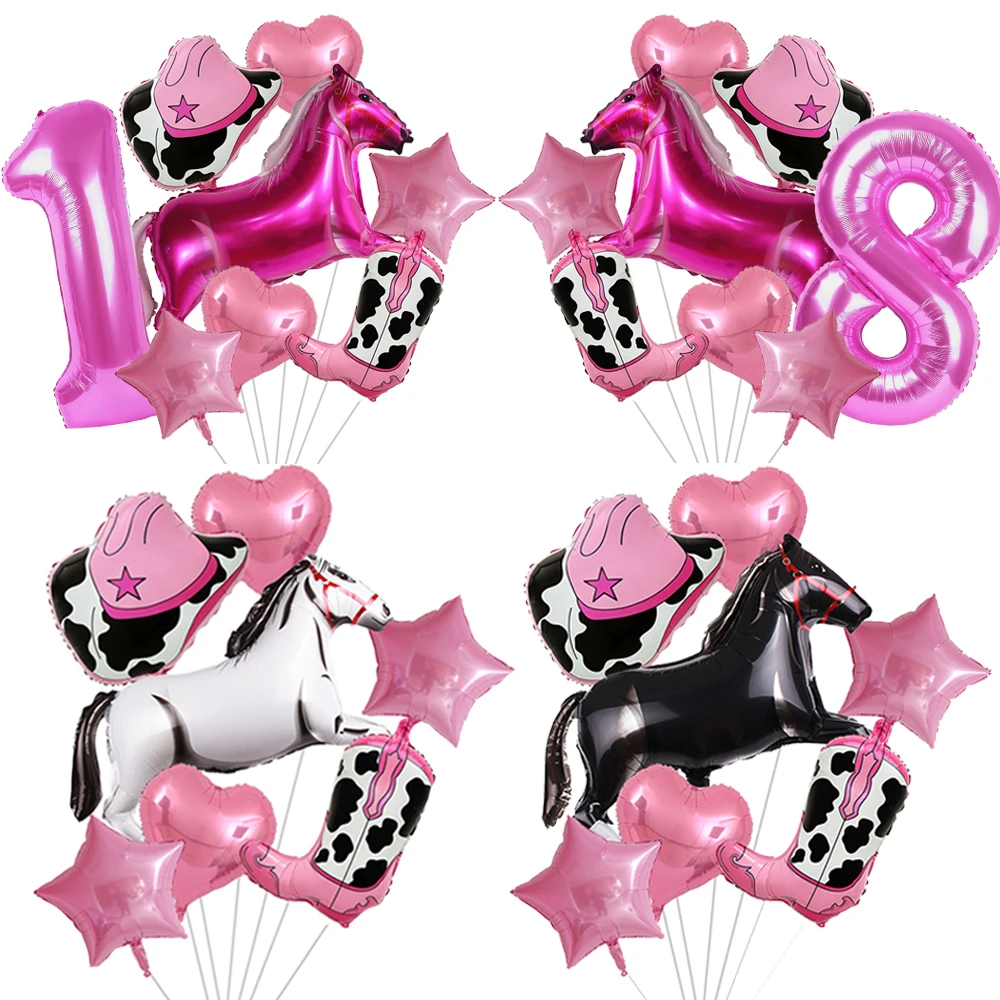 Décoration de fête de premier rodéo pour filles, ballon numéro d'anniversaire cheval, chapeau de Cowgirl, ballon en aluminium pour bottes, cadeaux de décoration de fête de rodéo occidental