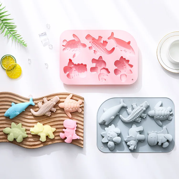 6-piece Dinosaur Shark Crocodile Turtle Modeling Silicone Mold Chocolate Cake Mold Baking Epoxy Mold  Baking Accessories