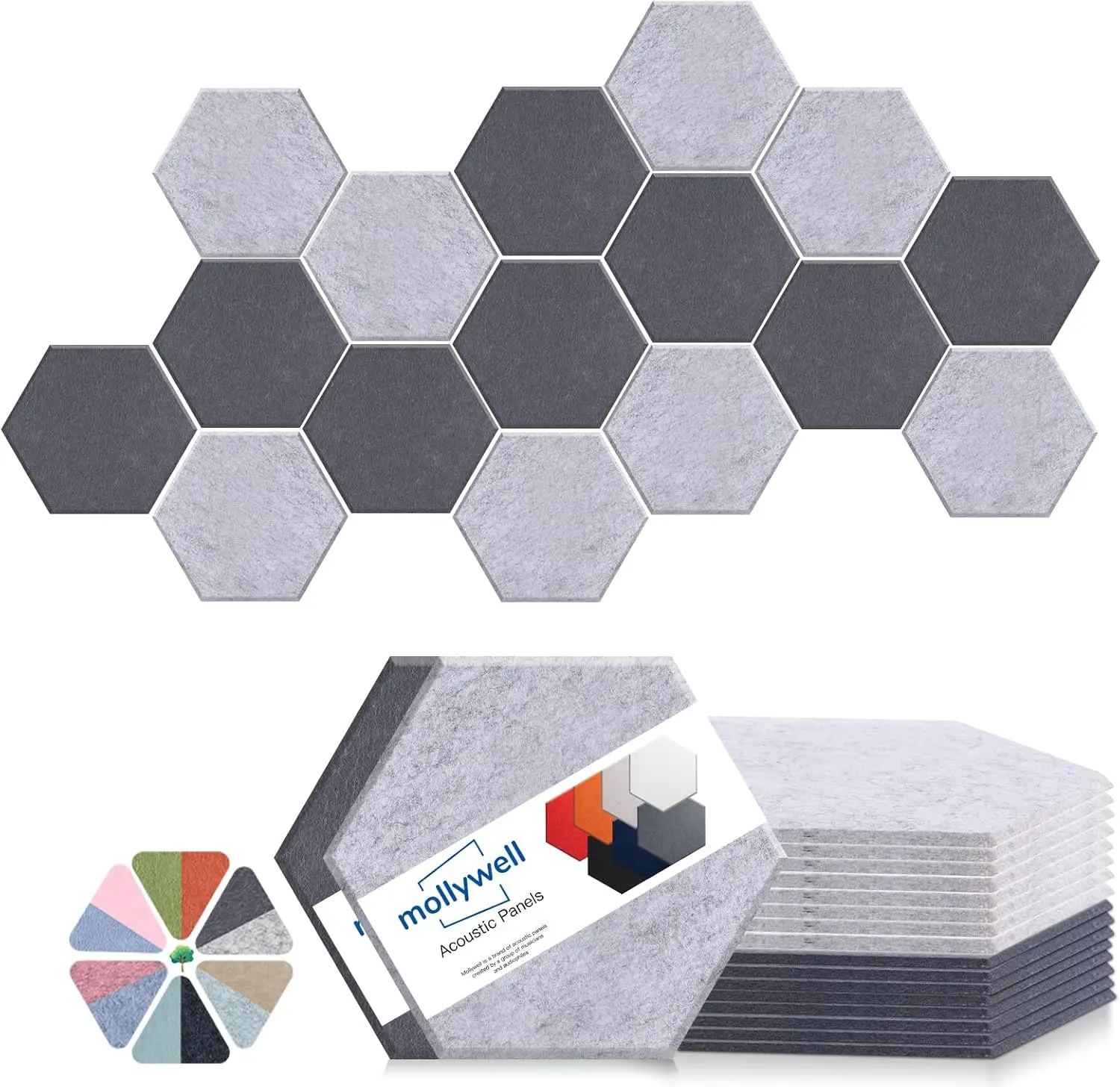 

Hexagon Acoustic Panels, High Density Soundproofing Felt Wall Tiles for Ceilings, Home Office & Gaming Room