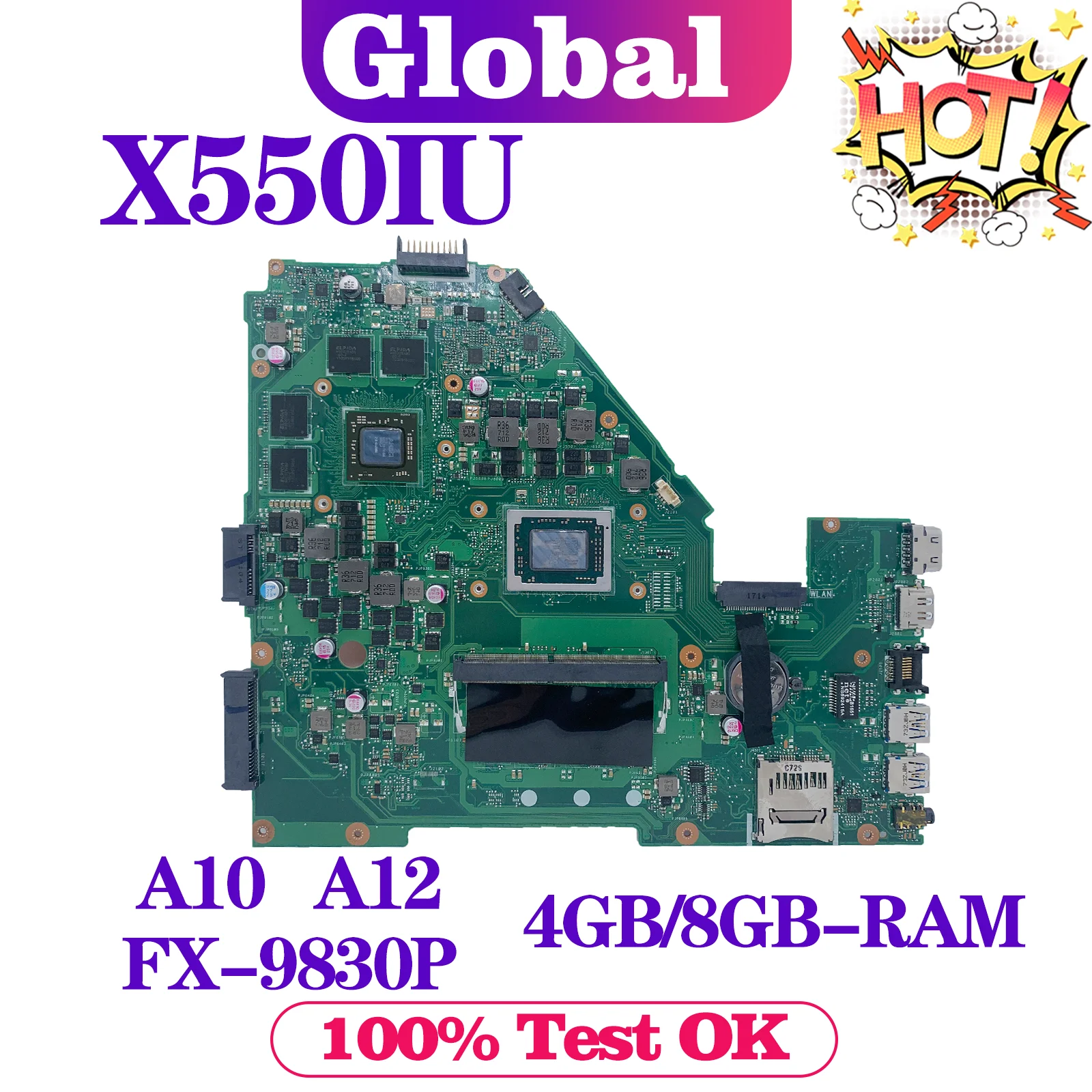 

Notebook X550IK Mainboard For ASUS X550I X550IU XV50I VX50IU VX50IK Laptop Motherboard A10 A12 FX-9830P CPU 4GB/8GB-RAM RX460