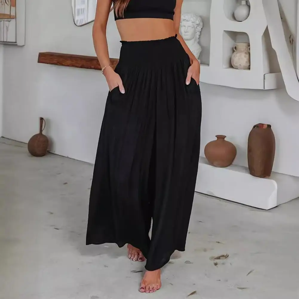 Women Wide Leg Pants Stylish Women's Summer Pants Elastic High Waist Wide Leg Trousers for Vacation Work Casual Mid-waist Loose