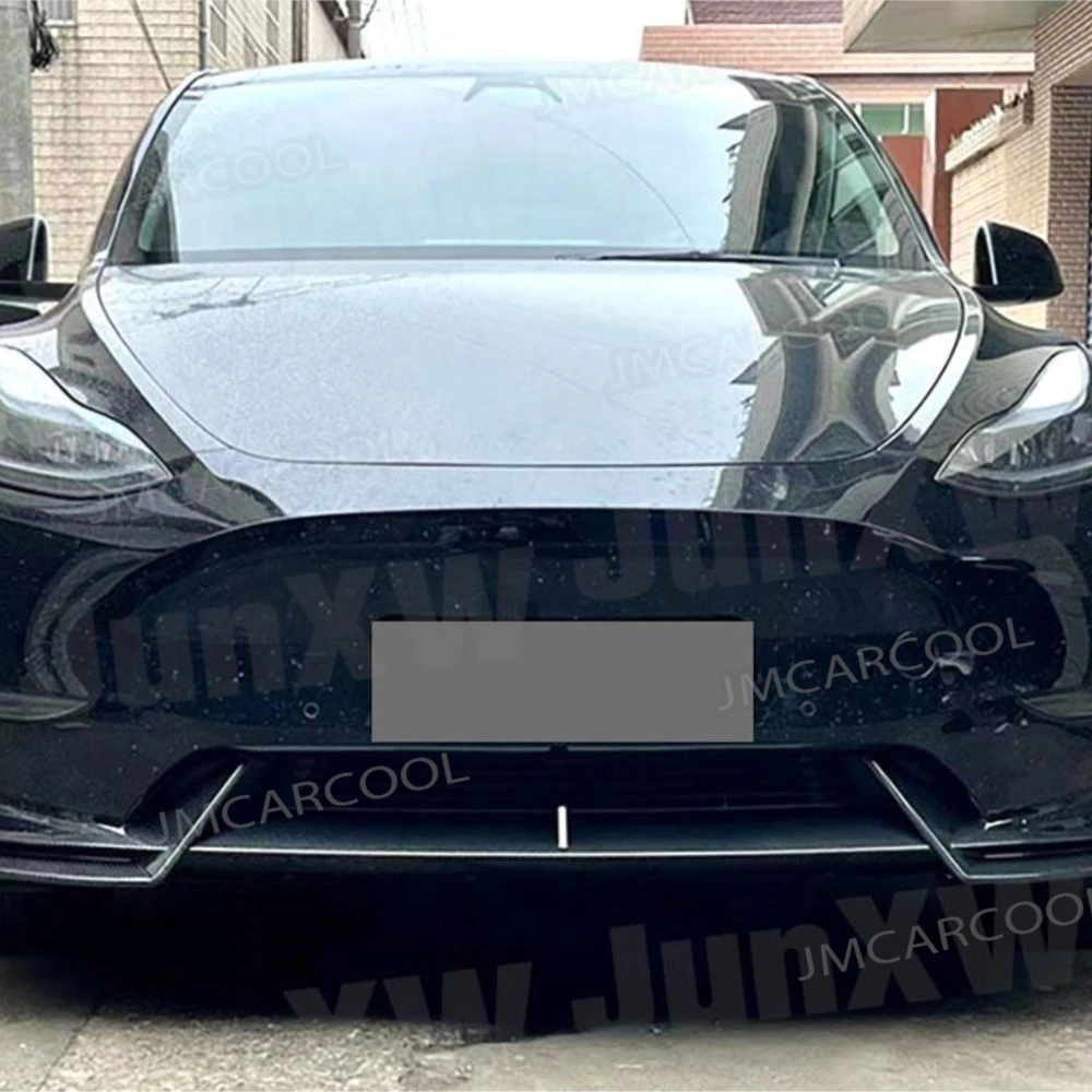 

3Pcs ABS Carbon Look Front Bumper Lip Spoiler for Tesla Model Y 2018 + Gloss Black Auto Car Front Lip Spoiler Splitters Apron