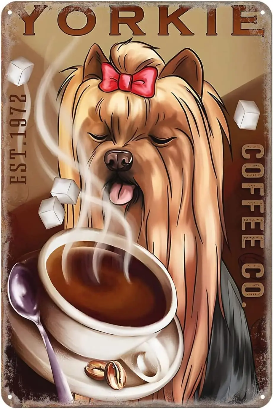 Metal Decor Signs Vintage Tin Sign Yorkie Coffee Retro Decor Metal Sign Home Kitchen Bar Cafe Farmhouse Ranch Club Cave Wall Dec