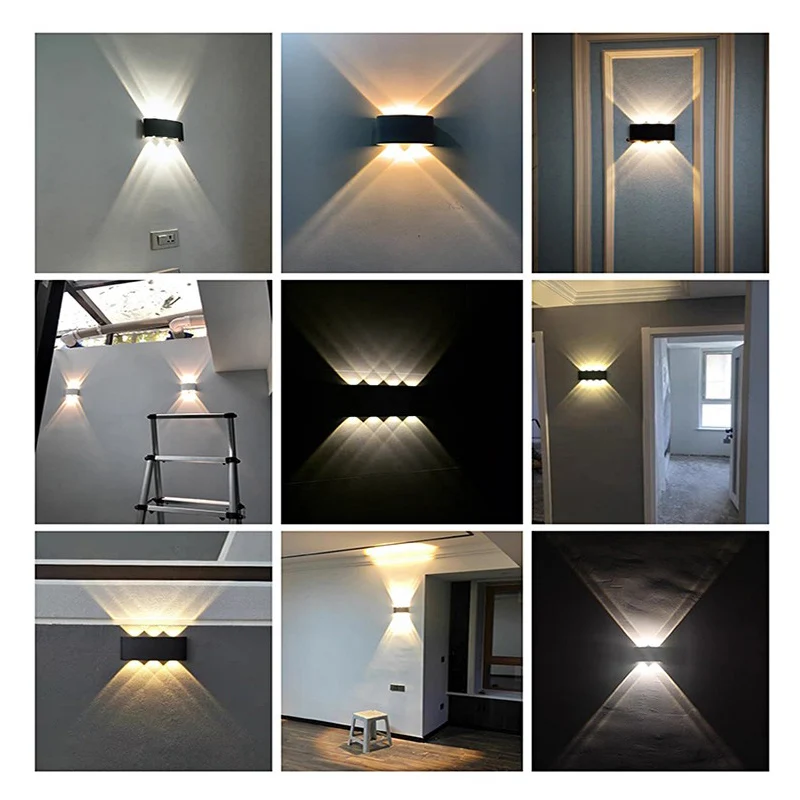 Luz LED de pared para exteriores, impermeable IP65, porche, jardín, lámpara de pared e interior, dormitorio, decoración de cabecera, lámpara de iluminación de aluminio