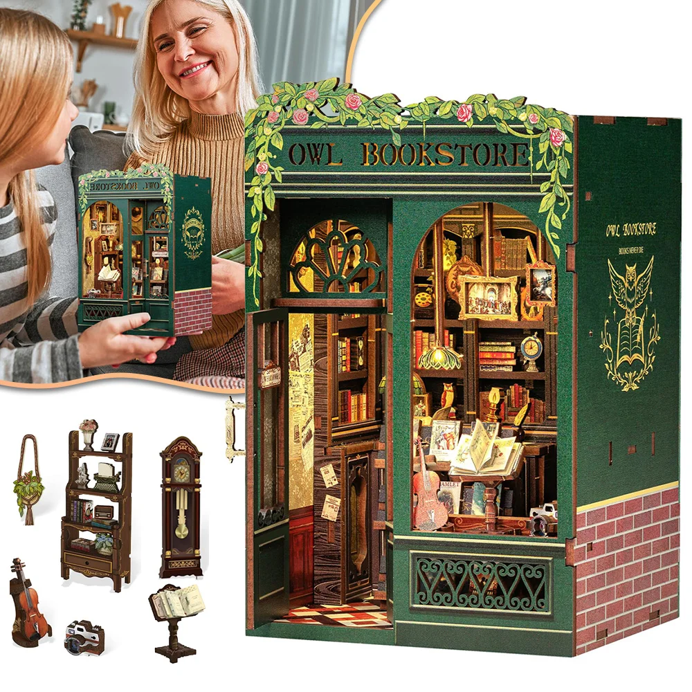 Kit creativo per realizzare in casa un modello in miniatura di una casa, libreria 3D, piccola casa da costruire, un regalo artigianale per donne e appassionate di libri.
