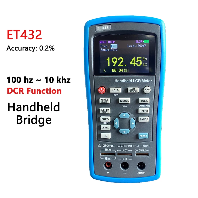 

ET432 Multifunction LCR Handheld Digital Bridge 0.2% DCR Function High Accuracy Capacitance Resistance Meter 2.8” TFT LCD Screen