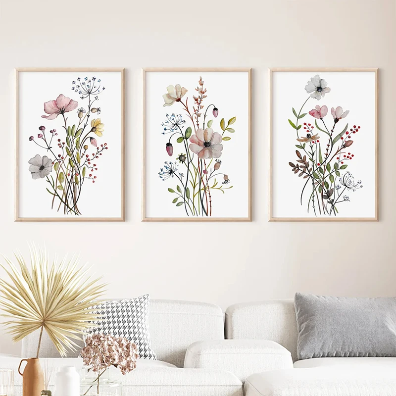 Watercolor Flower Poster Wildflower Art Print Nordic Botanical Canvas Painting Vintage Wall Art Picture Living Room Home Decor